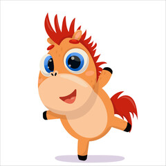 Vector illustration of a cheerful horse. Horse, character, 2026, Horoscope, cute, drinking, pony, childish, funny, Chinese, fun