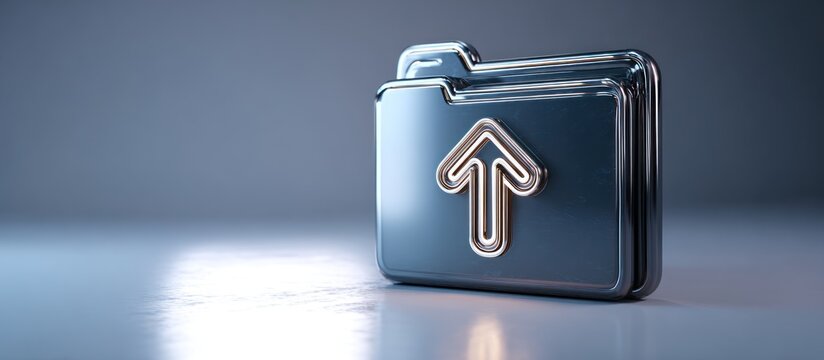 3D metallic folder icon with upload arrow.