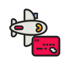 Pixel Art Airplane Next To A Red Credit Card With A Transparent Background And A Blue Accent On The Tail