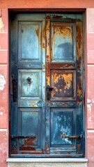 Rustic Monochrome Door with Rust and Teal Patina