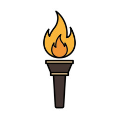 Cartoon torch with flame isolated on white background.