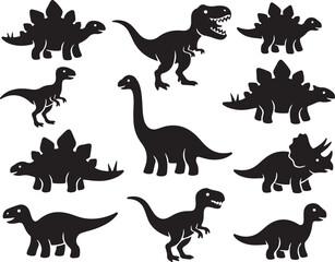 Obraz premium Dinosaur Silhouettes: A collection of diverse dinosaur silhouettes showcasing the awe-inspiring forms of prehistoric reptiles, ready for creative use.
