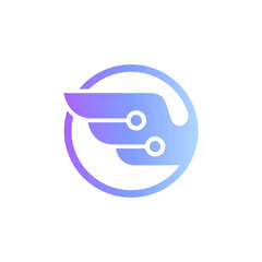 minimalist wing and technology element logo design vector with flat style