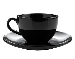 Black Ceramic Cup and Saucer Isolated on White Background