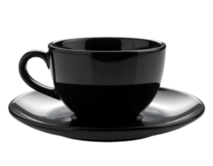 Black Ceramic Cup and Saucer Isolated on White Background