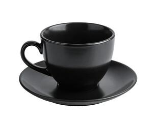 Black Ceramic Cup and Saucer Isolated on White Background