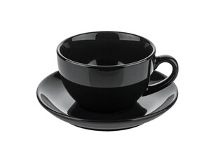 Black Ceramic Cup and Saucer Isolated on White Background
