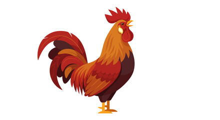 A vibrant rooster with fiery plumage stands proudly.