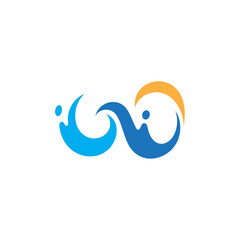 simple letter initial W and wave element logo design vector with flat style