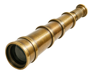 Vintage brass telescope or antique spyglass for navigation and exploration, Isolated on Transparent and White Background