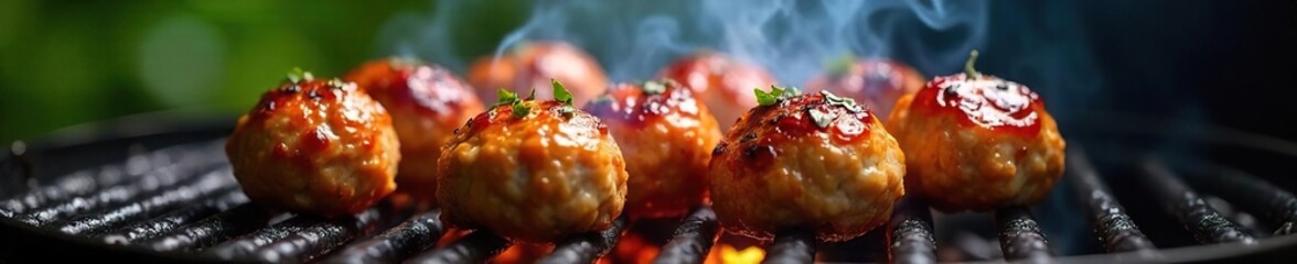 Sizzling Succulent Meatballs on a Hot Barbecue Grill A Mouthwatering Summer Grilling Scene