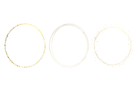 Three abstract glowing circular rings with subtle light effects isolated on transparent background