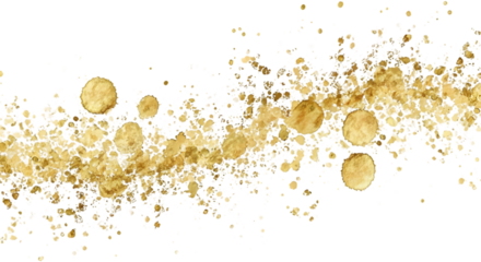 Golden coins and sparkling glitter swirling in a dynamic stream isolated on transparent background