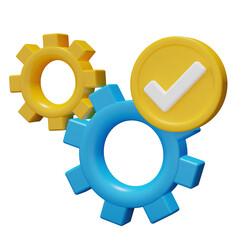 Three Dimensional Gears with Checkmark Symbol and Transparent Background