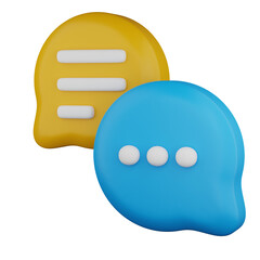 3D Rendered Speech Bubbles in Yellow and Blue Colors Isolated on Transparent Background
