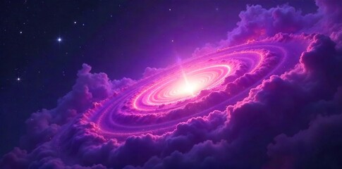 Celestial Nebula Swirls Across Deep Purple Night Sky, Ethereal Glowing Light Suggests Divine Power and Cosmic Creation. Perfect for Fantasy, Religious, and Spiritual Designs.