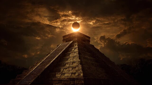 Epic Solar Eclipse Over Ancient Mayan Pyramid