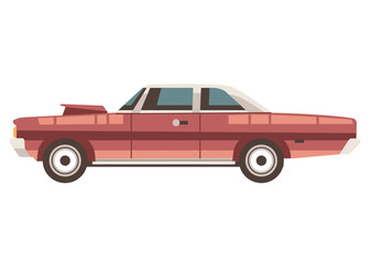 Classic Red Automobile Illustration With White Roof And Transparent Background