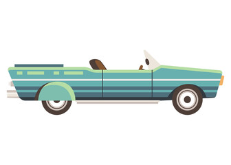 Side View of Retro Turquoise Convertible Car Illustration on Transparent Background