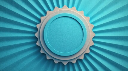 Abstract Circular Emblem With Radial Sunburst Pattern In Shades Of Blue And White