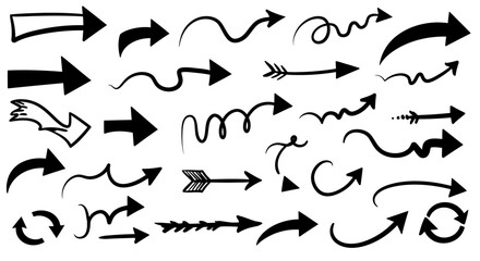Collection of diverse arrow graphics various styles shapes and directions indicating movement and guidance vector on white background