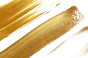 Abstract golden brush strokes with metallic sheen on a dark black background texture