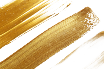 Abstract golden brush strokes with metallic sheen on a dark black background texture