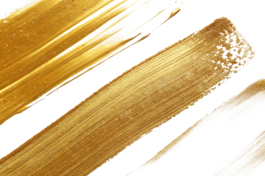 Abstract golden brush strokes with metallic sheen on a dark black background texture