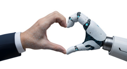 Futuristic Robot and Human Hand Collaboration — AI Innovation, Technology Trust, and Cybernetic Connection Concept on White Background