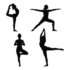 Dynamic silhouette yoga poses set representing strength flexibility balance and inner peace for wellness silhouette