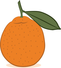 Minimalist vector illustration of a ripe orange with a green leaf, designed in a clean and modern style. Perfect for food and beverage branding, healthy lifestyle concepts, packaging design.