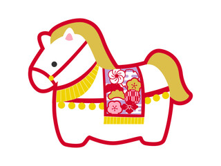 午年の年賀状用素材　かわいいウマの置物イラスト