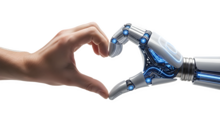 Futuristic Robot and Human Hand Collaboration — AI Innovation, Technology Trust, and Cybernetic Connection Concept on White Background