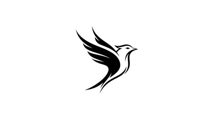 Obraz premium Minimalist Black and White Illustration of a Bird in Flight, Symbolizing Freedom and Movement