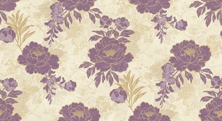Seamless Traditional Japanese Pattern with Maple Leaves and Chrysanthemums
