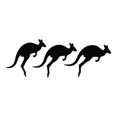 Silhouette of three kangaroos leaping dynamically across a white canvas representing wildlife and australian nature silhouette