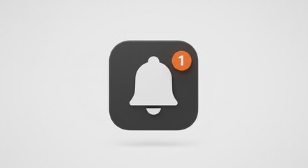Modern 3D notification bell icon displaying one new alert subtly rendered with soft light and gentle shadows. AI Generated