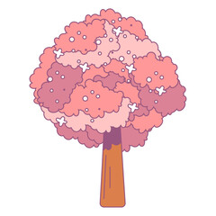 Simplified Tree Illustration with Pink and Purple Foliage Transparent Background