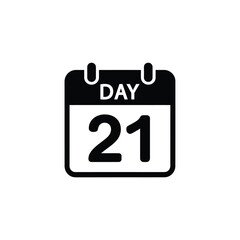 Black Calendar Icon Displaying Day 21 on Transparent Background, Date Reminder