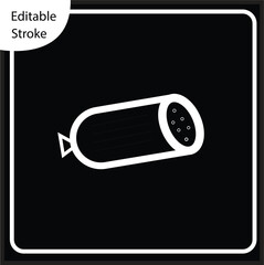 Clean, editable stroke sausage or salami icon in white outline on a dark background. Essential for dark mode grocery apps, deli menus, and culinary digital projects.