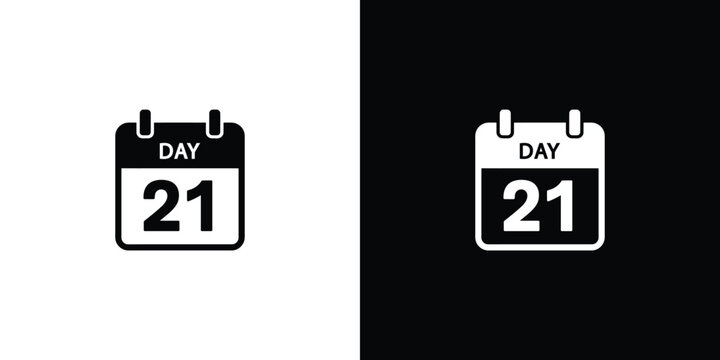 Black Calendar Icon Showing Day 21 on Transparent Background, Date, Style