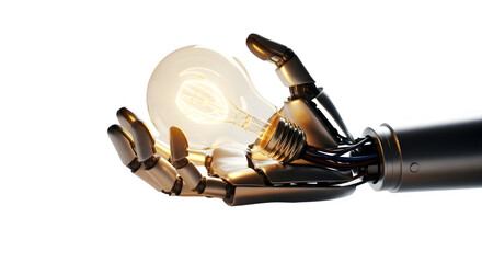 Futuristic Robot and Human Hand Collaboration &mdash; AI Innovation, Technology Trust, and Cybernetic Connection Concept on White Background