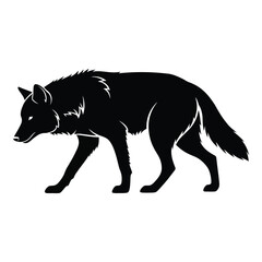 Dynamic silhouette of a powerful black wolf trotting confidently in naturalistic pose for wildlife design applications silhouette