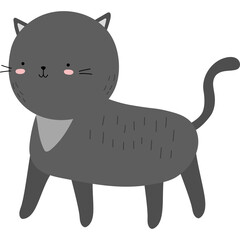 Simple Gray Cat with Blush Cheeks and Light Gray Scarf Standing on Transparent Background