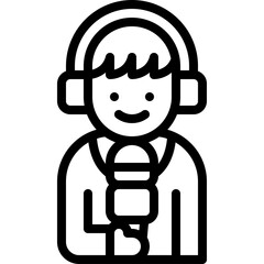 Simple Icon of a Smiling Person Wearing Headphones Holding a Microphone in Front of a Transparent Background