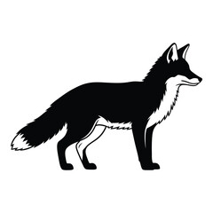Striking black and white silhouette of a fox standing proudly in profile view capturing its elegant form silhouette