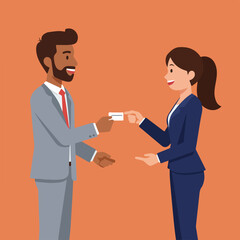Fototapeta premium Business colleagues exchange contact information with a professional greeting