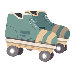 Pair Of Roller Skates With Teal And Beige Color Scheme On Transparent Background