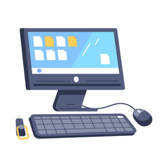 Pixelated Computer Desktop Displaying Files and Folders with Keyboard Mouse and Stylus on Transparent Background