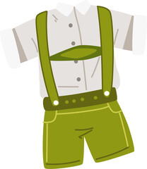 Traditional German Outfit Illustration with White Shirt Green Shorts and Suspenders with Transparent Background